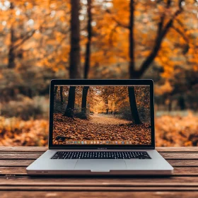 Laptop in Autumn Forest