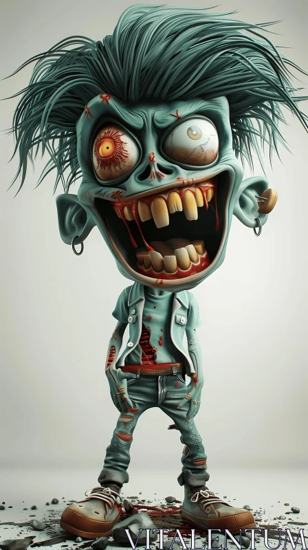 3D Rendered Cartoon Zombie with a Toothy Grin AI Image