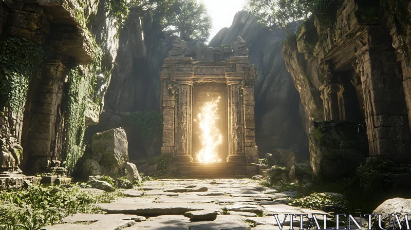 AI ART Ancient Gateway Radiating Light