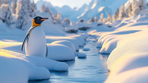 Serene Penguin in Snowy Landscape