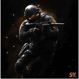 Soldier in Dark with a Gun