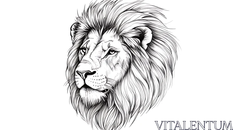 AI ART Monochrome Lion Illustration