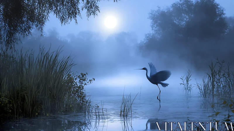 Heron in Misty Waters AI Image