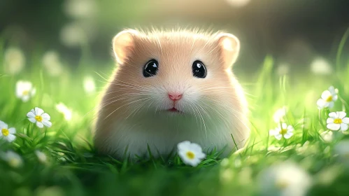 Hamster Surrounded by Flowers