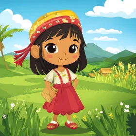 Cartoon Girl in Landscape