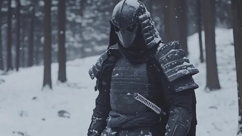 Armored Warrior in Winter Landscape