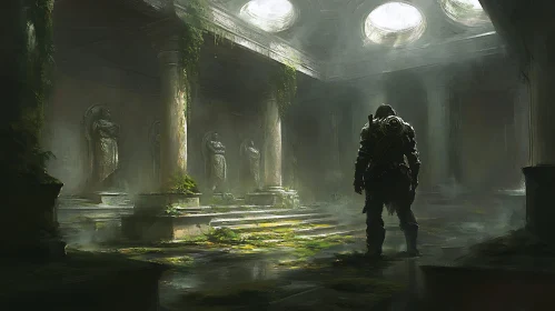 Overgrown Hall with Stone Statues