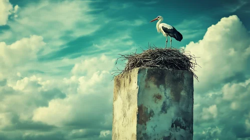 Stork Nest on a Stone Pillar