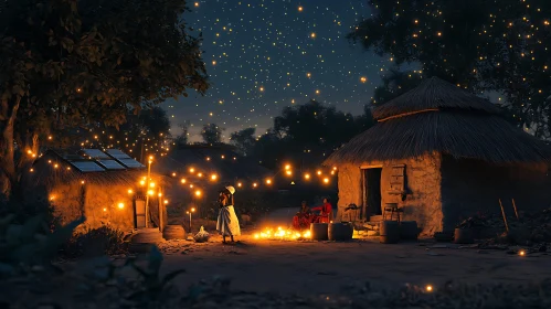 Starry Night in Rural African Village