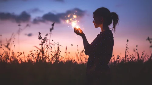 Silhouette of Woman with Magical Light