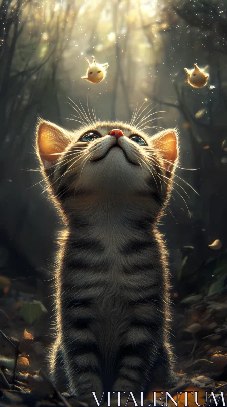 Whimsical Kitten in Nature AI Image