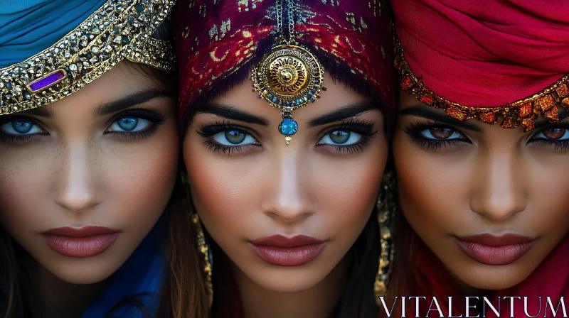 Trio of Women in Traditional Attire AI Image