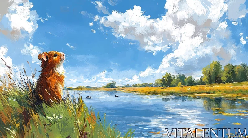 Hamster by the Riverbank in Nature AI Image