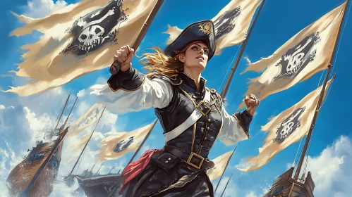 Pirate Leader with Skull Flags