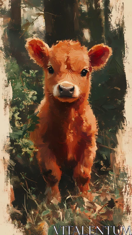 Young Calf in Artistic Forest AI Image