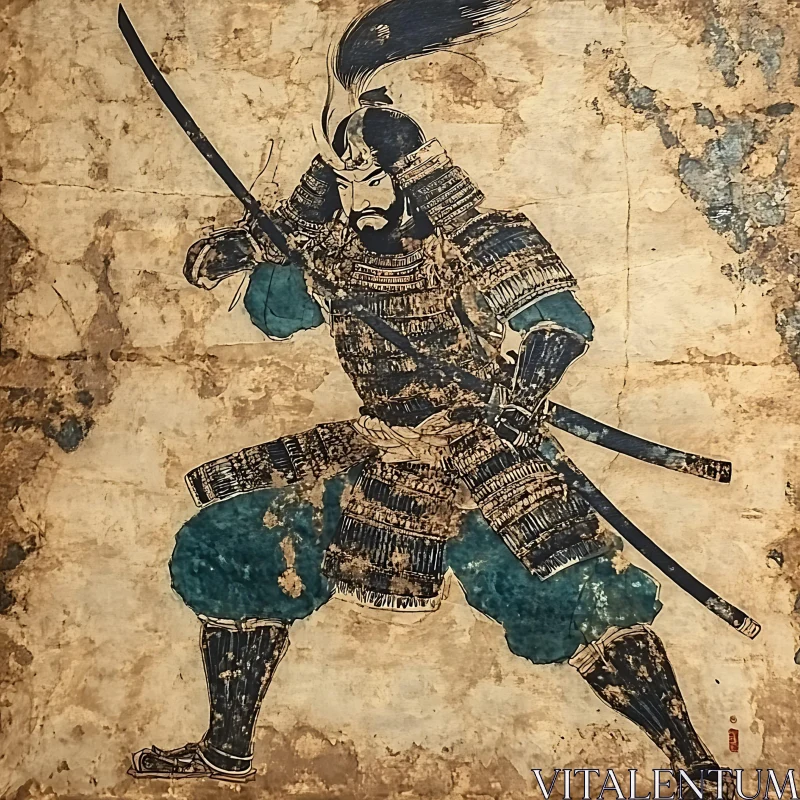 AI ART Vintage Japanese Samurai Art Illustration