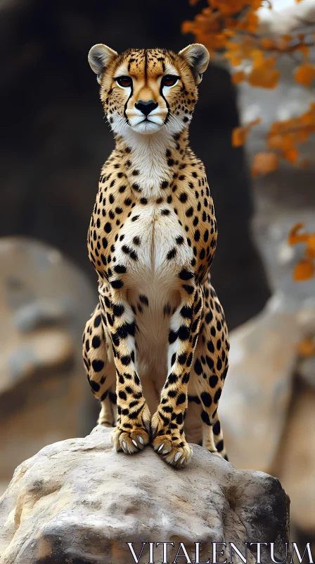 Graceful Cheetah on Rock AI Image