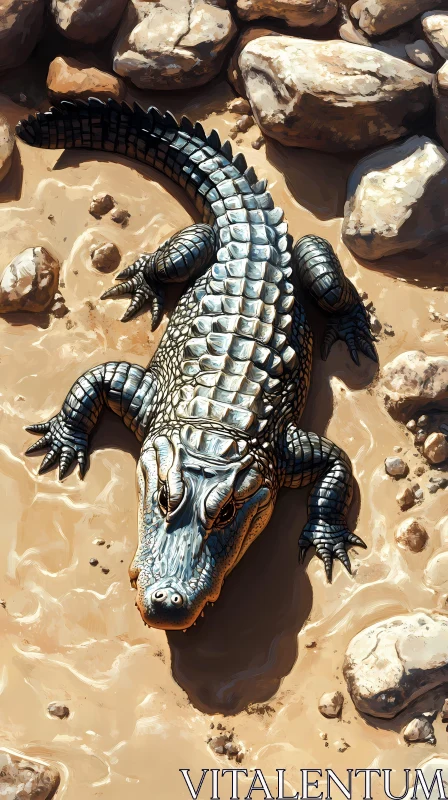 Crocodile on Rocky Ground AI Image