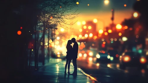 Silhouette of Lovers in the City