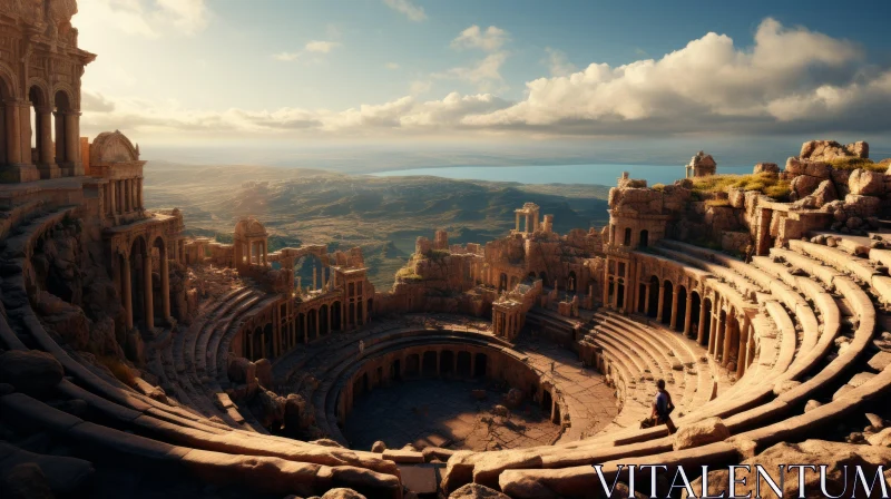 Ancient Theatre on Mountain Edge: A Fusion of Tradition and Cybersteampunk AI Image