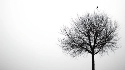 Monochrome Tree with Bird Perched on Top