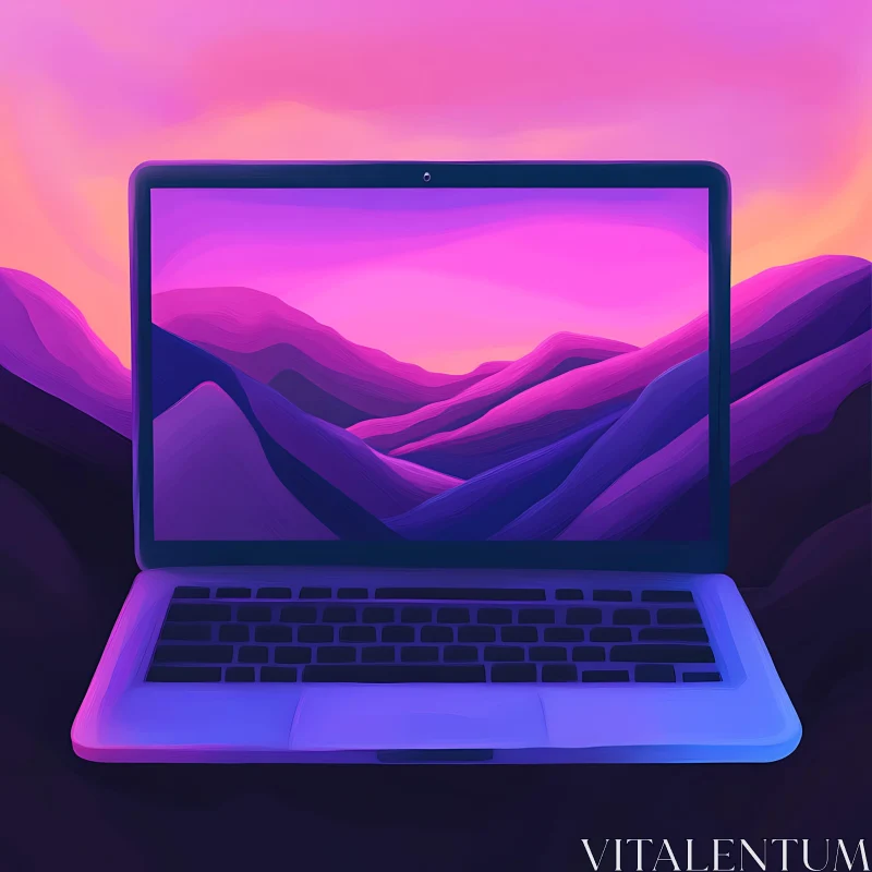 Modern Abstract Laptop with Purple Gradient Background AI Image