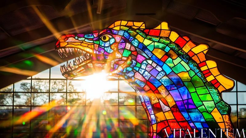 AI ART Colorful Dragon Stained Glass Sculpture