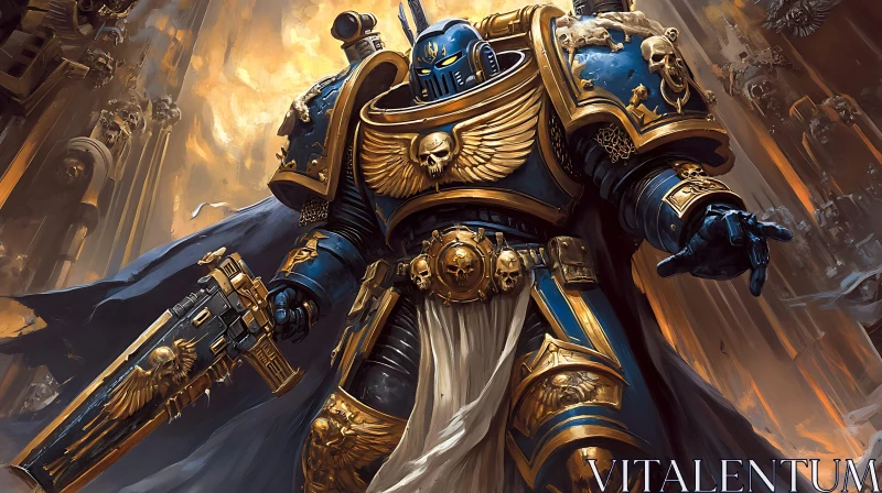 AI ART Golden Armor Warrior Illustration