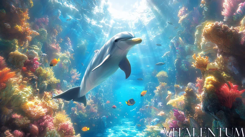 AI ART Vibrant Underwater Scene with Dolphin