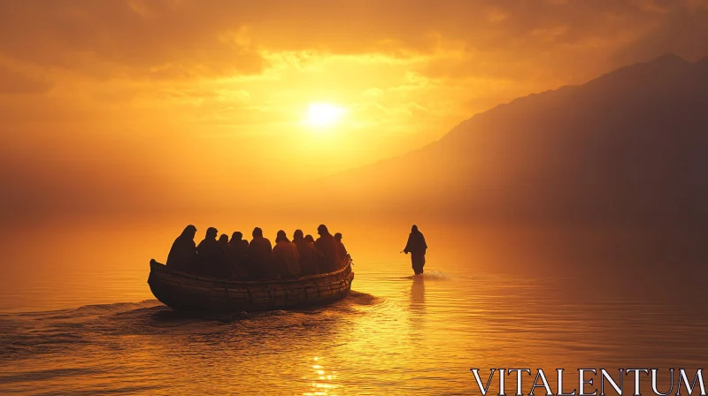 AI ART Silhouette Boat at Sunset