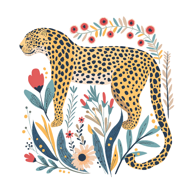 Leopard and Floral Illustration T-Shirt Design POD Design