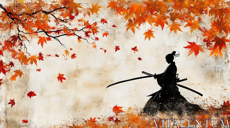 AI ART Warrior in the Falling Leaves