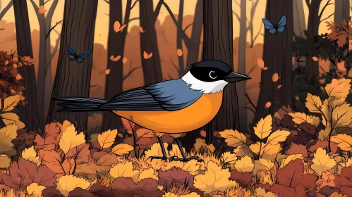 Autumn Bird Among Leaves