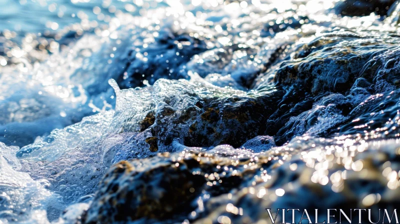 Captivating Rocky Shore Waves: A Serene and Vibrant Seascape AI Image