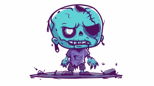 Cartoon Illustration of a Blue Zombie