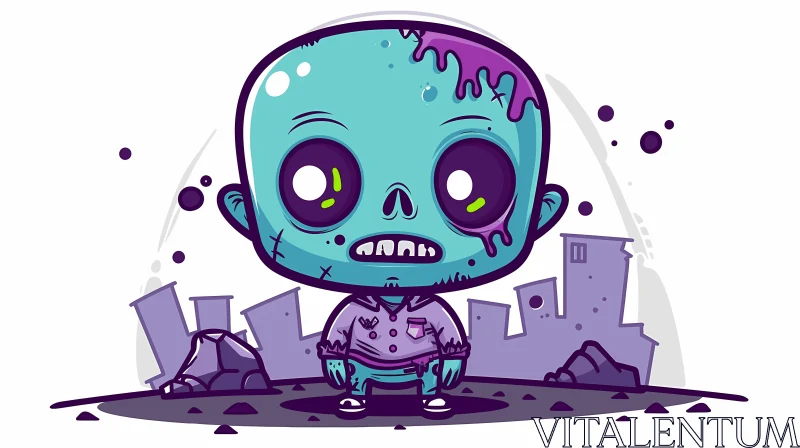 Cartoon Zombie in Ruined City: Perfect for Kids' Books AI Image