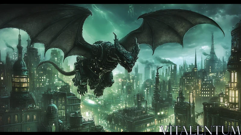 AI ART Dragon Over Industrial City At Night