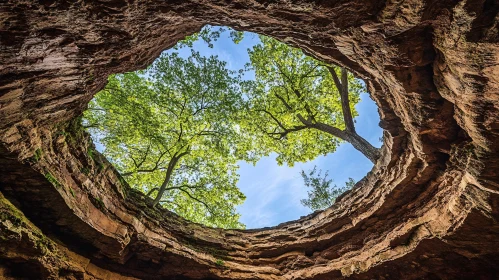 Cave Skylight: Trees and Sky from Below