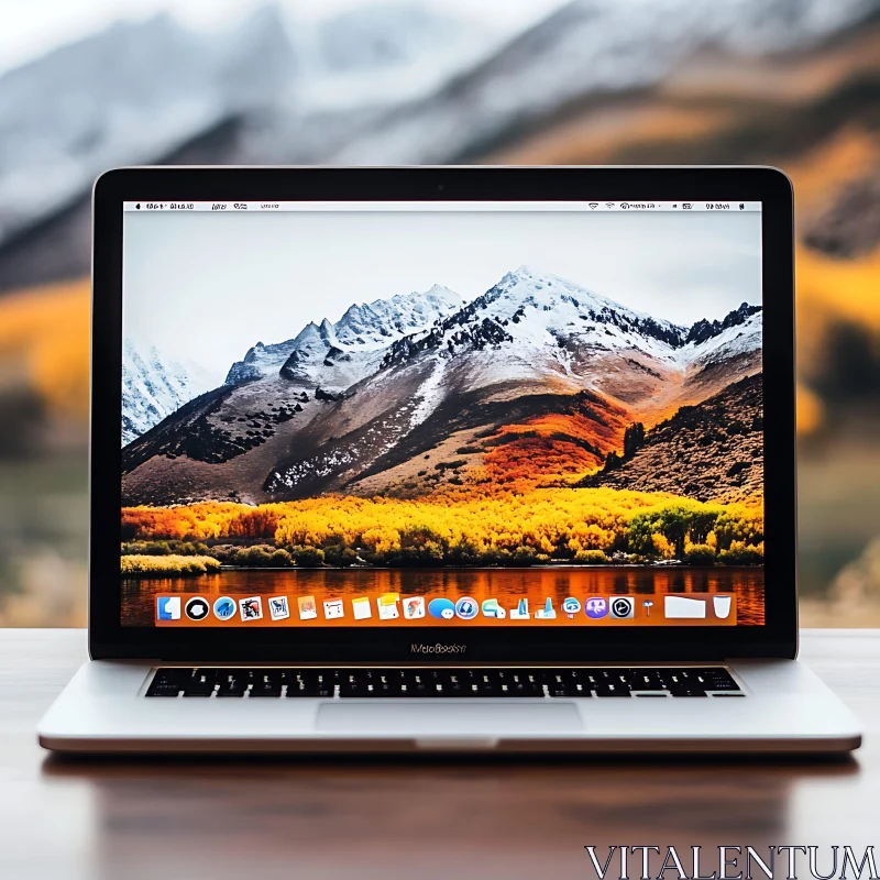 Autumn Mountain on Laptop Display AI Image