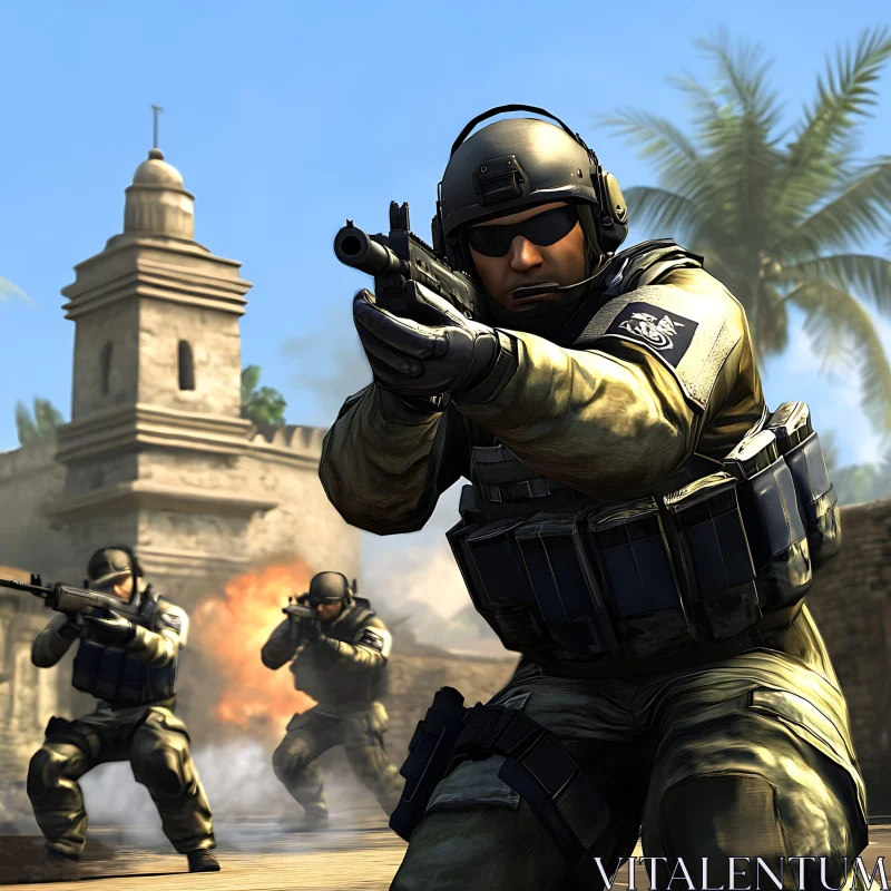 Urban Warfare: Soldiers in Action AI Image