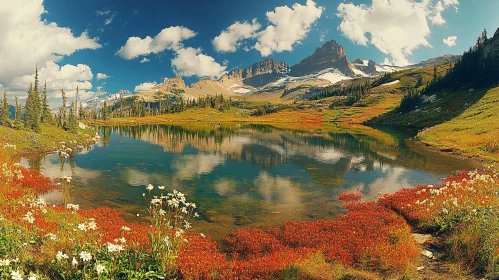 Serene Alpine Landscape with Colorful Flora