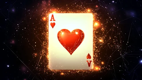 Glowing Ace of Hearts in Cosmic Setting