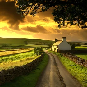 Rural Home at Sunset