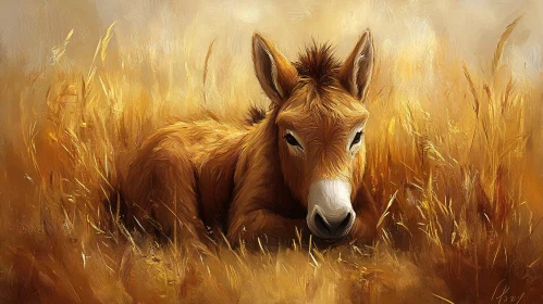 Donkey Resting in Vibrant Field