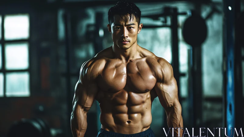 AI ART Asian Man with Strong Muscles