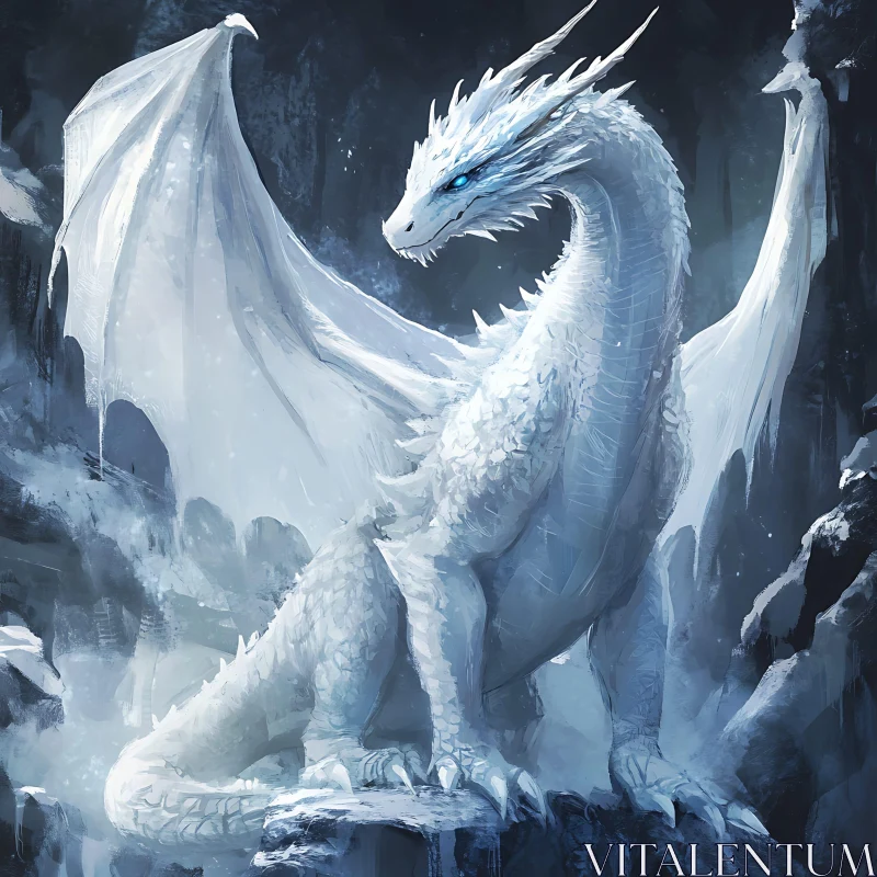 AI ART White Dragon on the Rocks