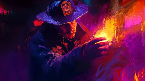 Abstract Art of Firefighter Battling Flames