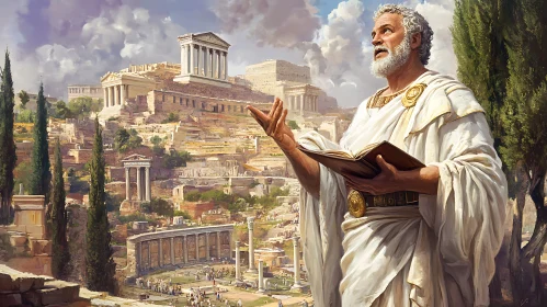 Toga-Clad Man with Ancient Roman Ruins
