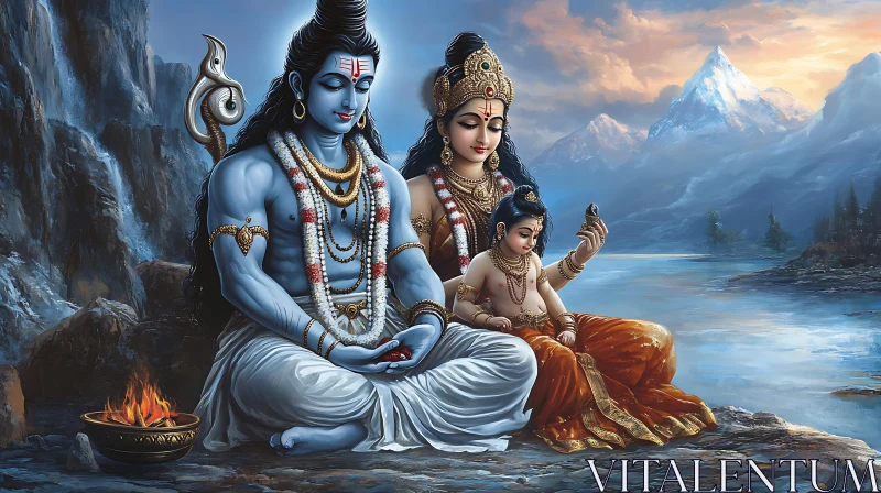 AI ART Hindu Gods Family: A Peaceful Scene