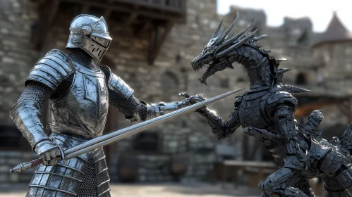 Armored Knight Confronts Dragon